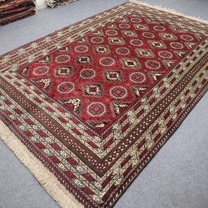 Turkmen Saaroq Rug- 7x10 Ft Bokhara Handmade Wool Rug, Tribal Vintage Rug, Tekke Ersari Rug, Oriental Red Rug, Bedroom Rug, Living room Rug