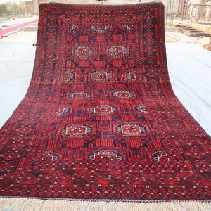 Antique Tribal Rug 4x6&#39;10 ft Geometric design Afghan Baluchi Rug, Distressed Soft Pile Wool Handmade Rug, Vintage faded Rug 4x7 Kitchen Rug