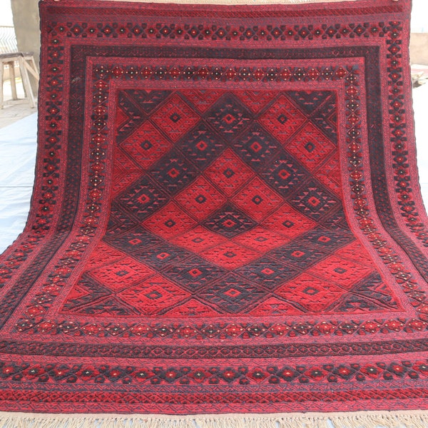 5x6 Ft Vintage Geometric Rug > Afghan Handmade Traditional Rug > Tribal Rug > Turkmen Meshwani Area Rug > Rug For Living Room > Bedroom Rugs