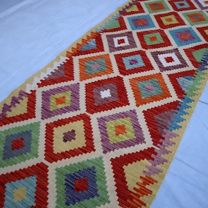 アフガンランナーラグ 3 x 10フィート 手織りキリム 廊下敷き