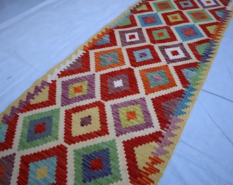 10 ft Long Runner Rug- 86x300 cm Afghan Handwoven Kilim Natural veg dyes Wool Runner Rug- Turkmen Flatweave Hallway Rug- Hallway Rug Runner