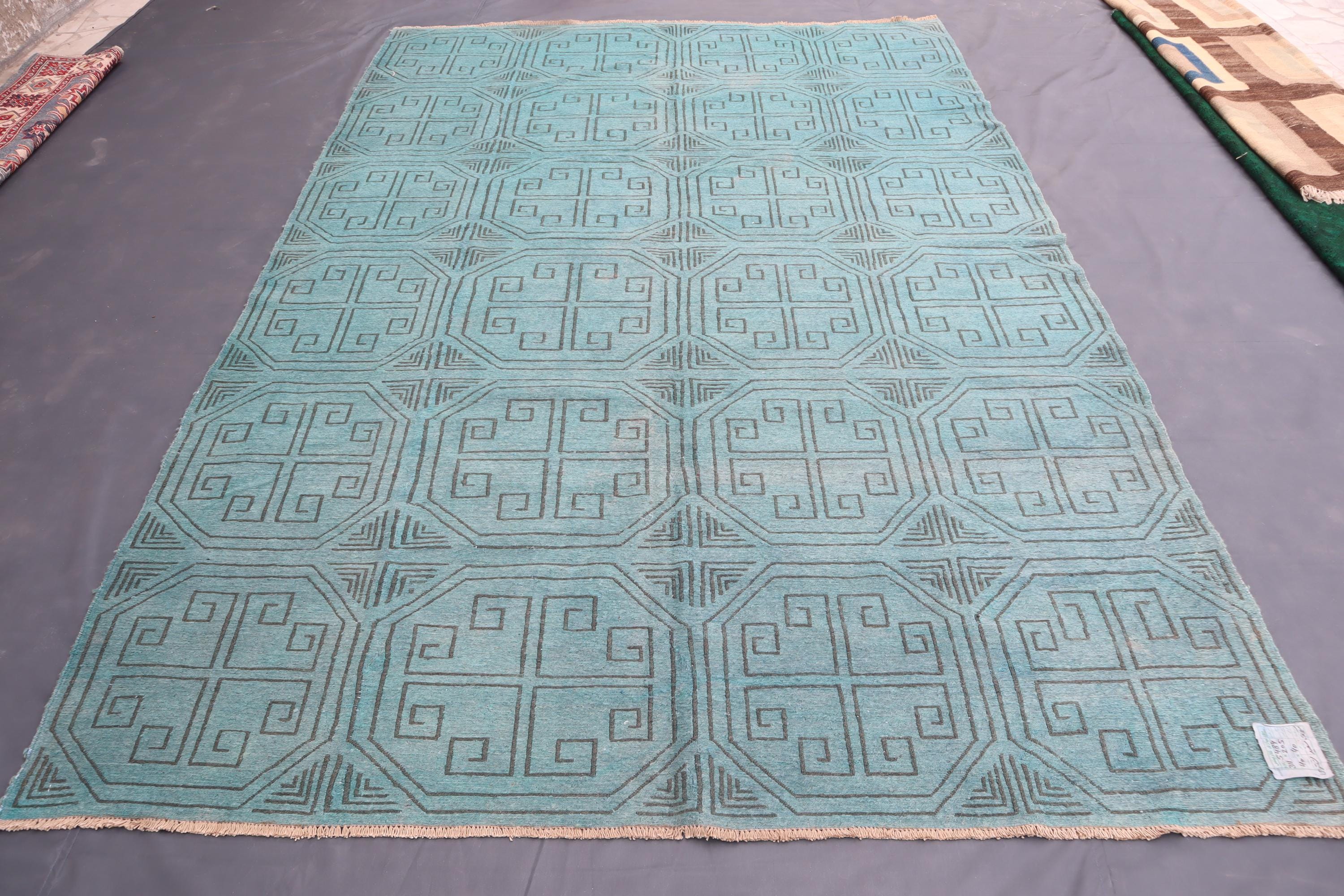 ^..^ ページ 7x10 Vintage Afghan Soumak Rug, Pastel Blue Handmade Natural