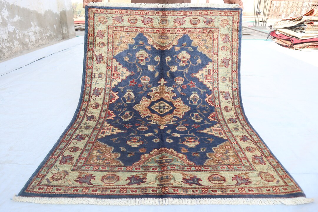 3x4 Afghan Gray Blue Filpai Tribal Rug, Handmade Soft Wool Vintage ...