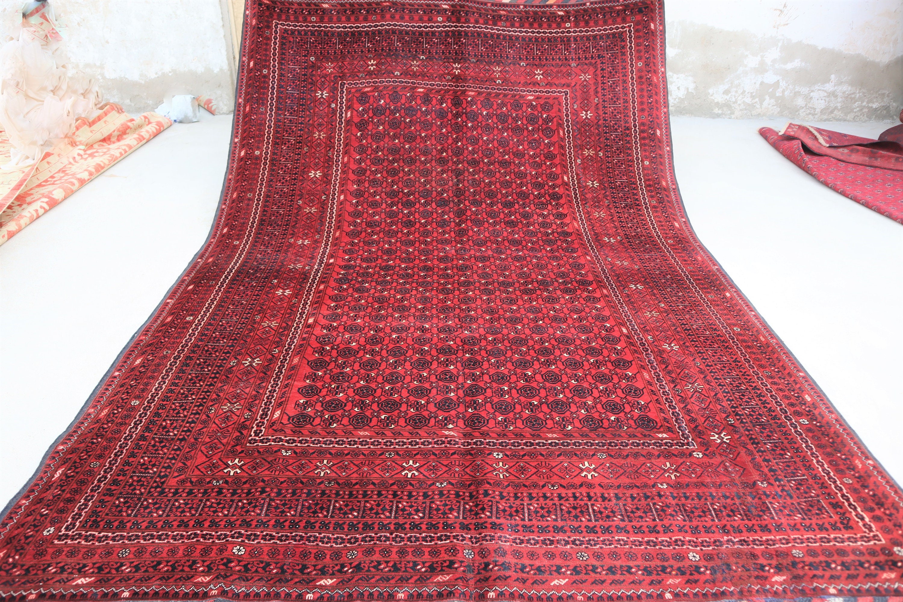 9.9 x 6.7フィートの大型トライバルヴィンテージエリアラグ