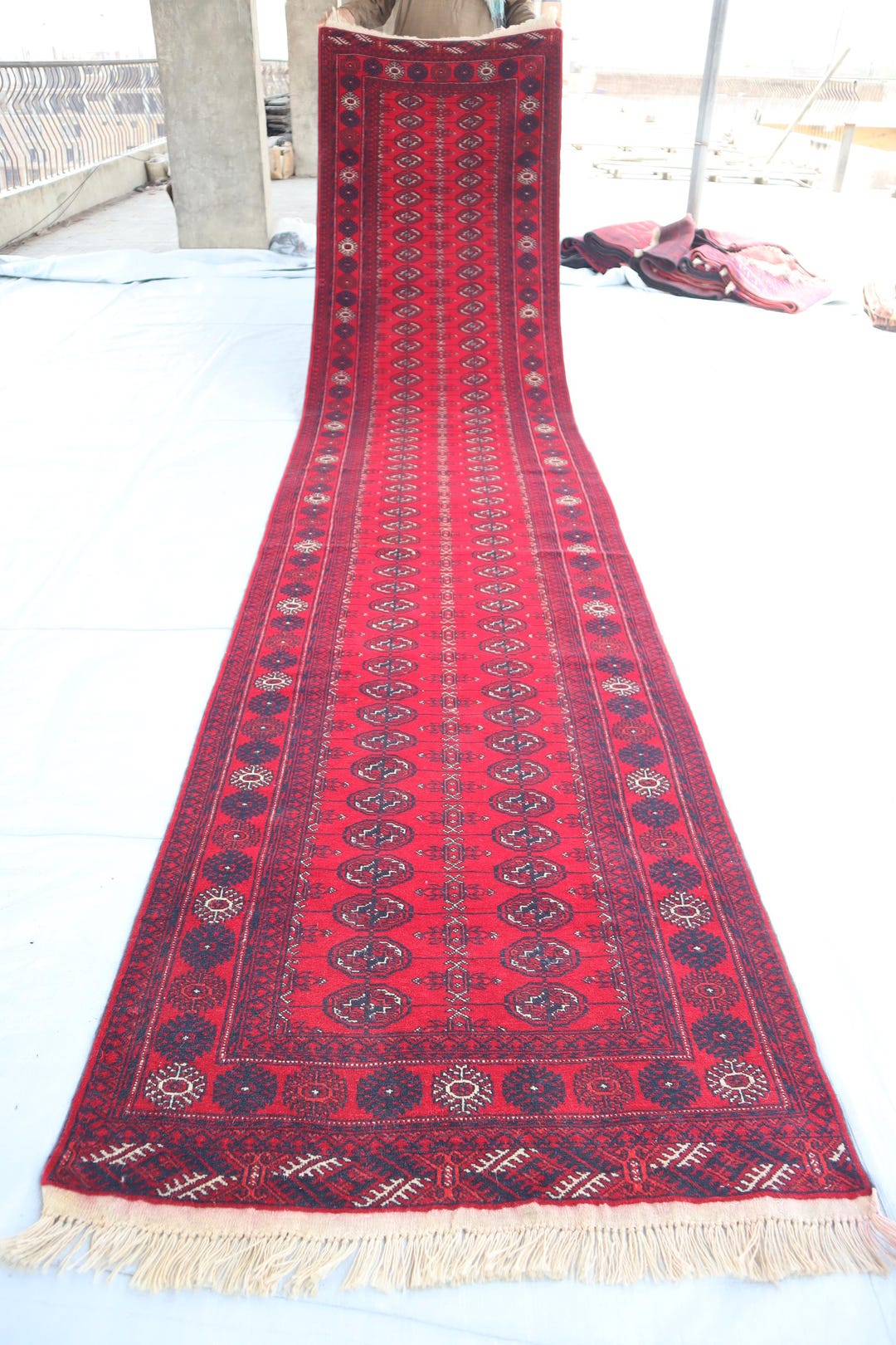 3x13 Red Turkmen Mowri Rug/ 13 Ft Runner Rug/ Afghan Vintage Hand ...