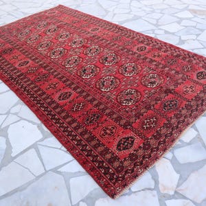 3.8x6.4 Ft Vintage Oriental Rug- Afghan Area Rug- Turkman Tekke Handmade Wool Rug- Living Room Rug-Antique Red Carpet, Living Room Rug 4x6