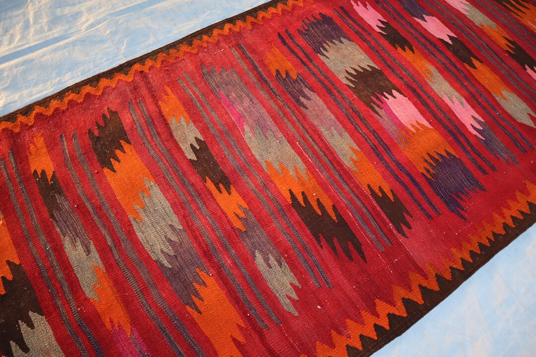 3'6x8'7 Ft Vintage Red Gray Orange Kilim Rug I Afghan Etsy