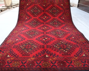 3.5x5 Ft Afghan Oriental Area Rug- Bokhara Tribal Rug For Entryway- Turkmen Handmade Geometric Design Rug- Kids Soft Wool Rug- Doormat Rugs