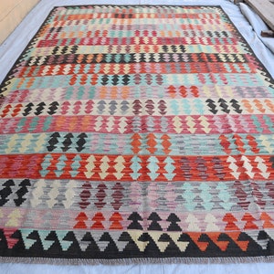 6.6x9.10 Feet Geometrical Turkish Design Kilim Rug, Afghan Handmade Rug, 300x200 cm Handmade Rug, Turkmen Tribal Rug, Kitchen Rug, Area Rug