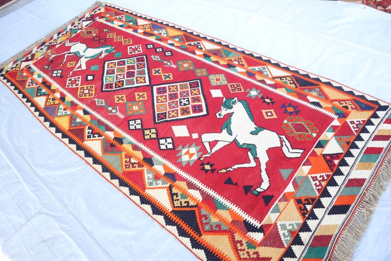 Antique Turkish Kilim Rug 5'6x12'5 Ft Wide Runner Rug/ Handmade