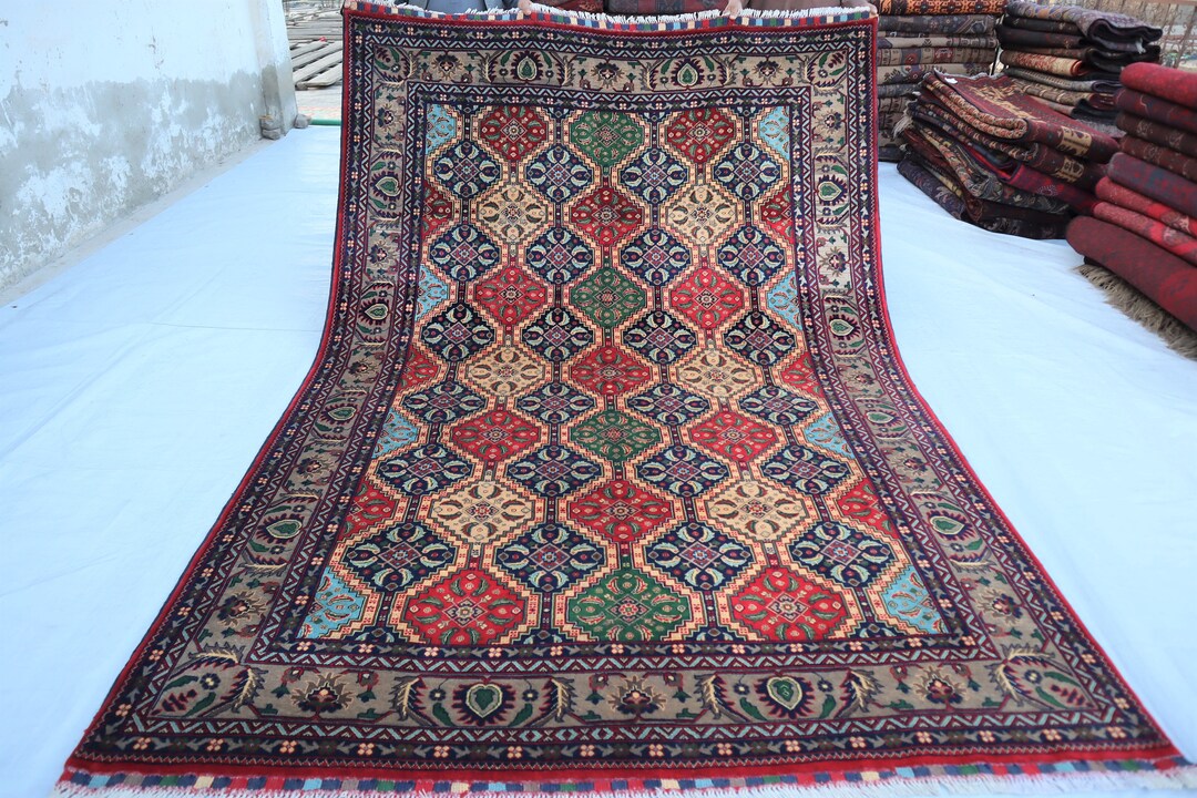 6'5x9'7 Ft Large Area Rug Afghan Hand Knotted Wool Rug