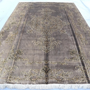 Gorgeous Silk Area Rug 300x200 cm Afghan Geometric Floral Pattern Silk Rug, Handmade Top Quality Silk Rug Gray Gold Area Rug Living Room Rug