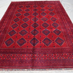 8x11 Bokhara Red Rug- Afghan Hand Knotted Vegi Dyes Wool Rug- Turkoman Vintage  Area Carpet- Tribal Oriental Wool Rug- Rug For Living Room