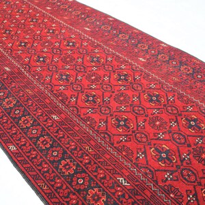 10 ft Long Afghan Oriental Runner Rug/ Handmade Wool Vintage Bashiri Rug/ Oriental Red Turkmen Tribal Rug/ 300x80 Runner For Kitchen Hallway