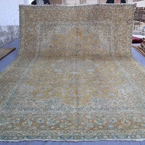 10x13 Large Size Area Rug- Gold Fine Afghan Hand knotted Oversize Wool Rug- Large Oriental Rug-Living room Rug- Bedroom Dining Table Rug