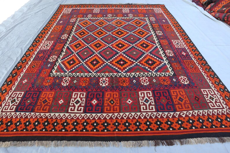 6'5x9'6 Ft Large Vintage Kilim Area Rug / Natural Dyes Wool Rugs for