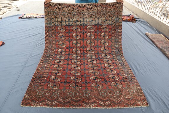 1920s Antique Muted Terracotta Rug 4'6x6'3 ft Turkmen Vintage