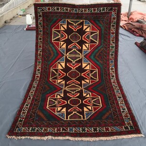 4&#39;0x6&#39;8 ft Afghan Tribal Baluchi Rug, Black Beige Turkmen Nomadic rug, Afghan Hand Knotted Wool Rug Oriental Rug, Living room Bedroom Carpet