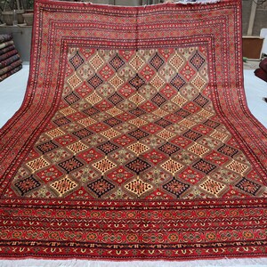 10x13 Fine Afghan Large Hand Knotted Geometric design Oriental Turkmen rug, Afghan Organic dyes Wool Rug, 10x13 Area Rug, Living Room Carpet