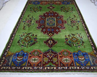 10x7 Green Bokhara Area Rug- Fine Quality Afghan Hand knotted Natural dyes Rug- High Pile Soft Wool Rug- Kids Room rug-Art décor Rug 300x200