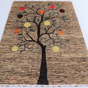 5x7 Ft Tree Of Life Rug - Afghan Hand Knotted Pictorial Rug - Soft Wool Pile Rug For Living Room - Natural Vegi Dyes Nomadic Rug For Bedroom