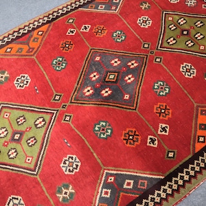 1960&#39;s Antique Rug 4.5x7.3 Ft- Afghan Vintage Low Pile Rug- Turkoman Antique Taimany Rug- Hand Knotted Wool Rug- Kitchen Rug- Home Décor Rug