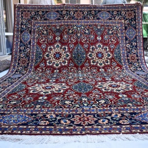 252 x 343 cm, handgeknüpfter afghanischer Teppich im kaukasischen Stil (Marineblau/Rot) / Türkischer Heriz-Teppich im Vintage-Look / Orientalischer Teppich / Wohnzimmerteppich / Büroteppich (252 x 335 cm) Bild 11
