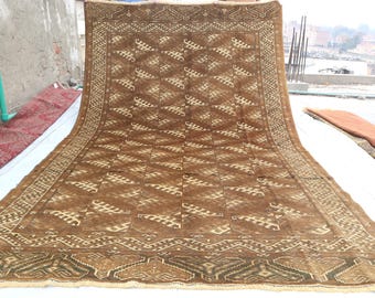 7 x 11 vintage Turkmeens vervaagd yamud-tapijt uit de jaren 60, Afghaans handgemaakt wollen woonkamer slaapkamertapijt, Turkmeens tekke terracotta tapijt authentiek authentiek tapijt