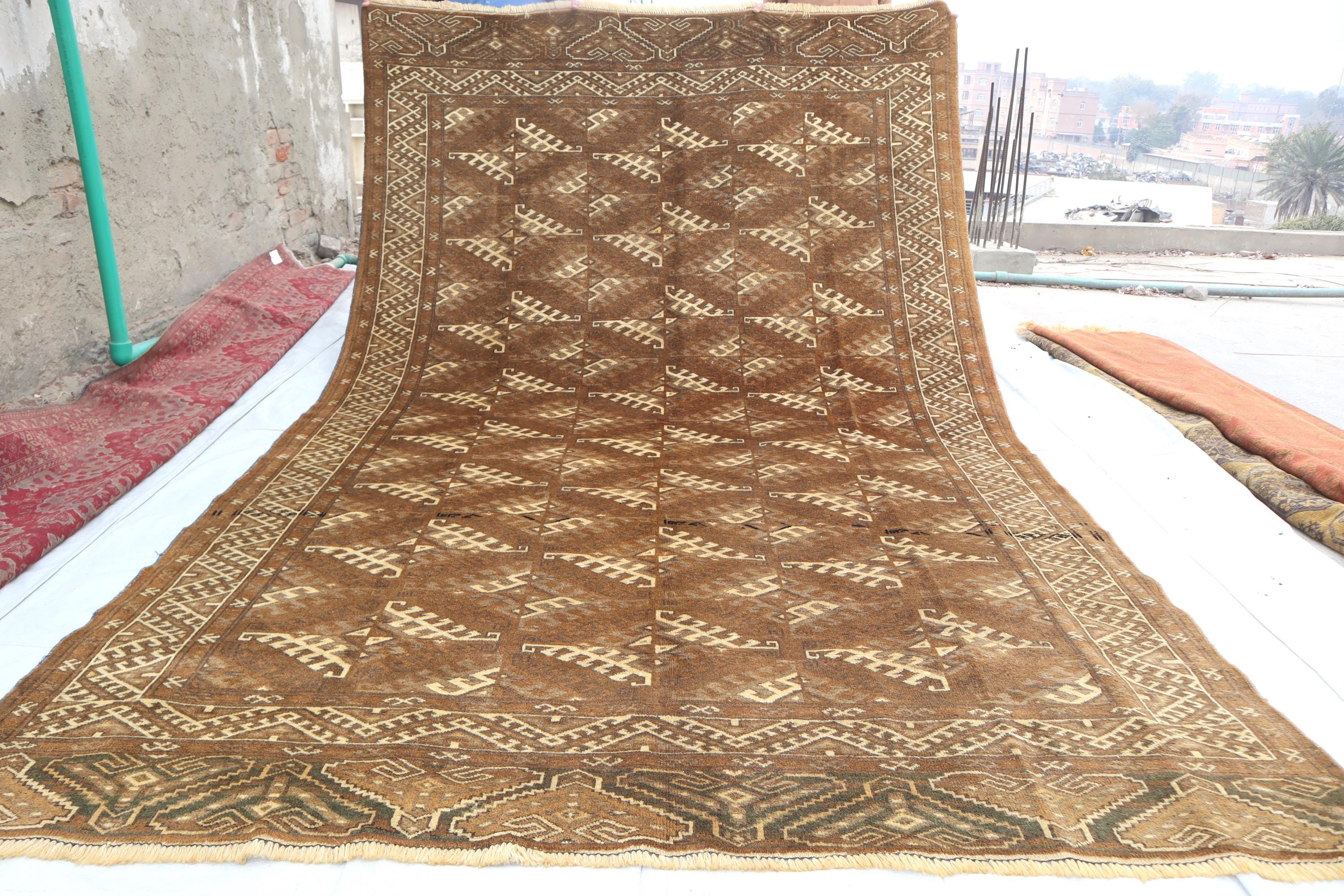 7x11 ヴィンテージ 1960年代 トルクメン ヤムド 色褪せたラグ