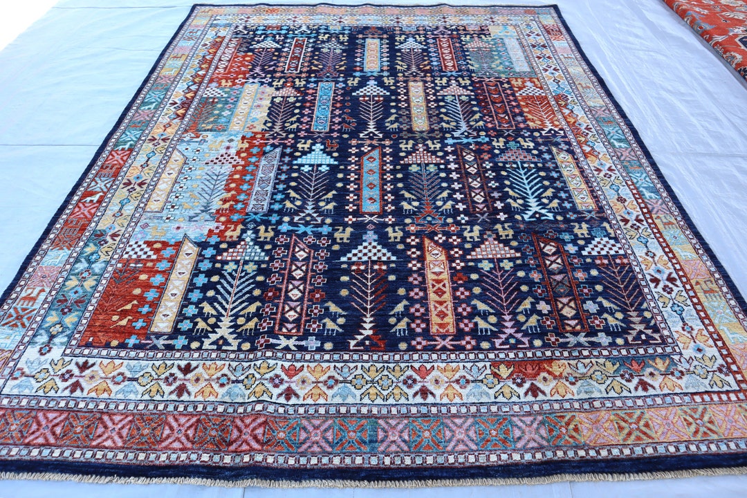 6x7 Rug 6'6x7'10 Ft Afghan Serapi Bidjar Area Rug - Navy Blue Beige Tribal ...