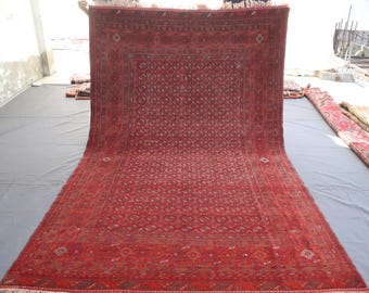 Alfombra tribal afgana vintage de 1,88 m x 2,93 m, color terracota rojo, Bokhara, de lana antigua anudada a mano, alfombra nómada turcomana, para sala de estar y dormitorio.