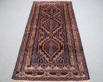 3'7x7'2 ft, Authentischer Antiker Beloch Taimany Teppich, Vintage Handgemachter Heriz Muster Medaillon Wollteppich-Hochflor Weicher Wolle Orientalischer Bereich Teppich