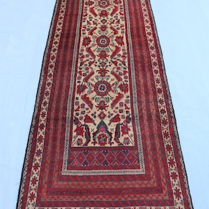 Alfombra de pasillo antigua de 3,2 x 9,9 pies, alfombra turcomana oriental, alfombra afgana hecha a mano, alfombras tribales, alfombras antiguas, alfombras vintage, alfombras de cocina. imagen 3