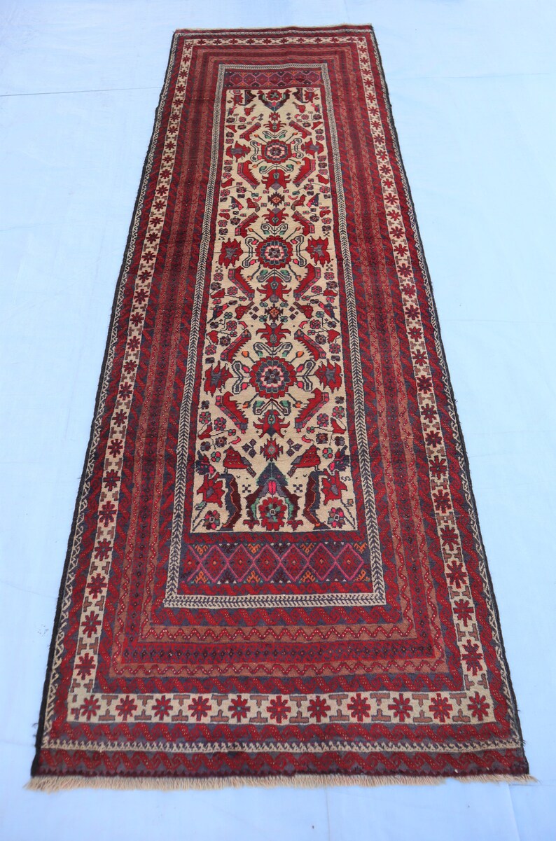 Alfombra de pasillo antigua de 3,2 x 9,9 pies, alfombra turcomana oriental, alfombra afgana hecha a mano, alfombras tribales, alfombras antiguas, alfombras vintage, alfombras de cocina. imagen 3