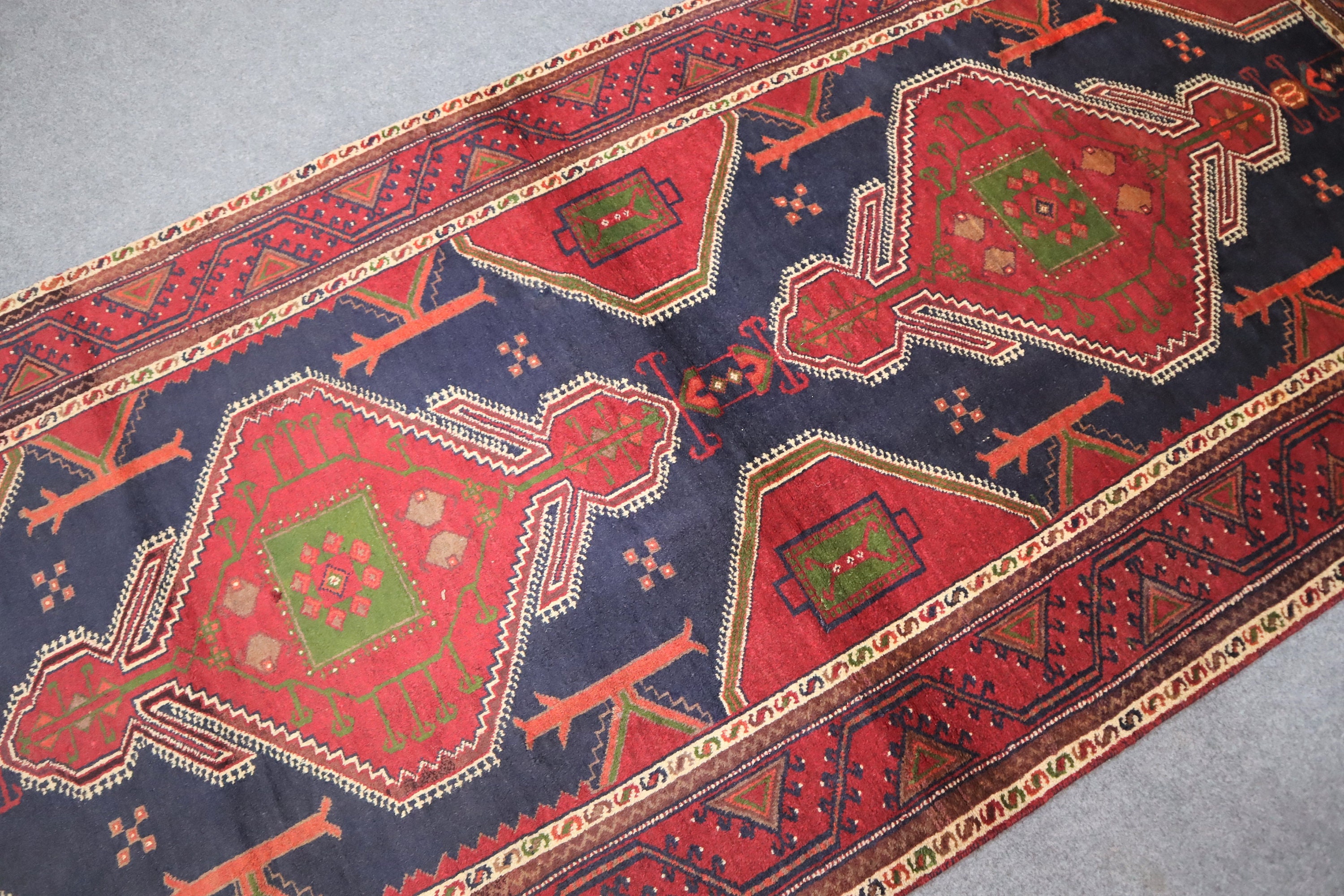 4.3x9.4 Vintage Geometric Pattern Runner Rug, High Pile Soft Wool Rug ...