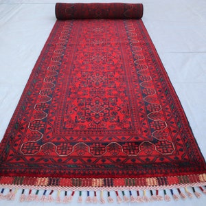 20 Fuß langer Flurläufer - Wunderschöner afghanischer roter Teppichläufer - 3 x 20 Fuß langer Treppenläufer - Turkoman Orientteppich - Vegi gefärbter Woll-Handmade-Läufer