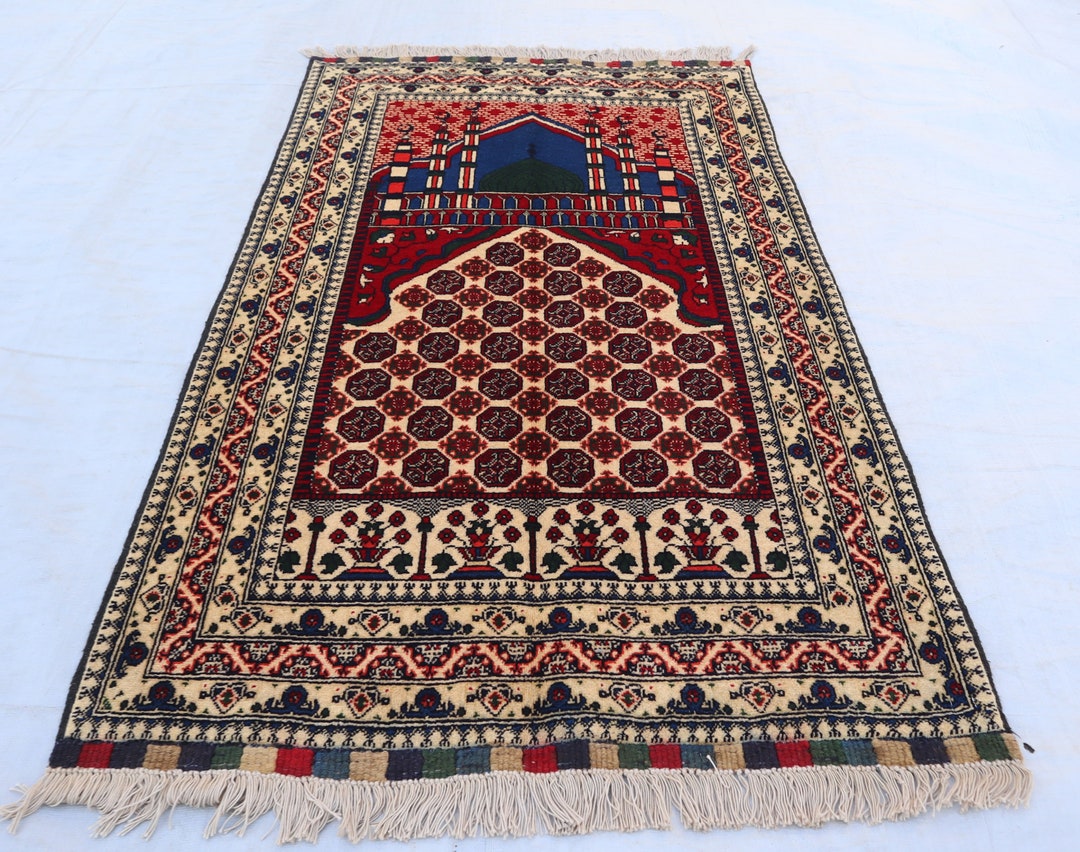 2'10x4'7 Ft, Authentic Vintage Prayer Rug- Handmade Vintage Wool Rug ...