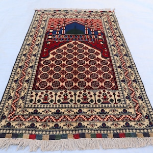 60x150cm,lädischer Gebetsteppich- Handgemachter Vintage Wollteppich- Afghanischer Tribal Gebetsteppich- Orientalischer Gebetsteppich- Moslemischer Gebetsteppich 100x150