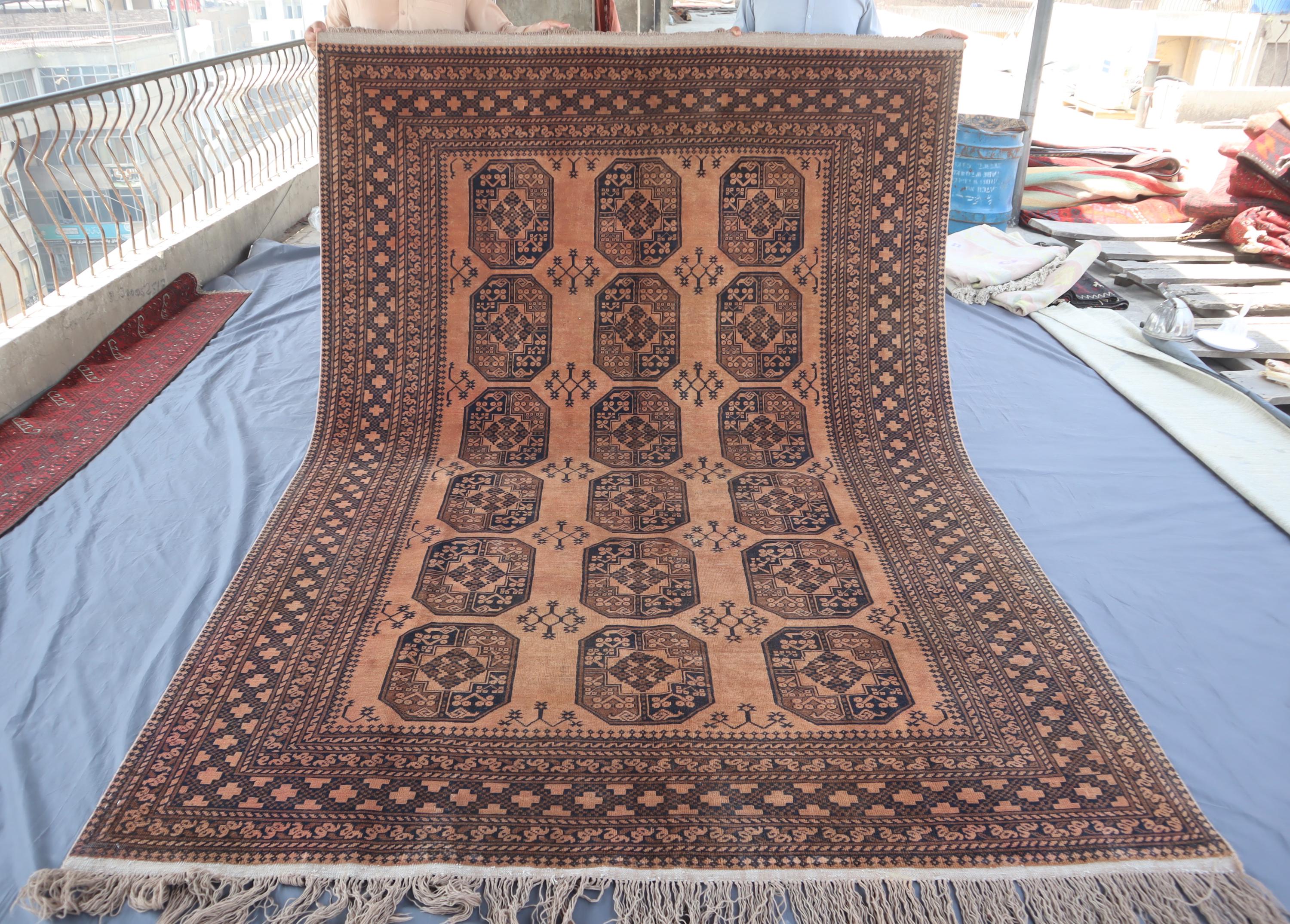 7x10 Vintage Red Turkmen Bukhara rug/ High Pile Handmade Wool rug/ Oriental Rug/ Rug for Bedroom/ 6x9 Indoor Rug/ Office/ Living Room Carpet