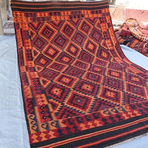 Afghan Antique Flatweave Rug 8&#39;4x12&#39;2 ft, Turkmen Handmade Geometric Design Rug, Oriental Rug, Traditional Rug, Vintage Rug 8x12 Bedroom Rug