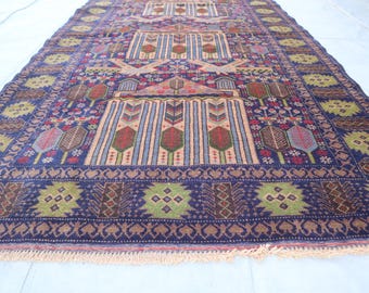 4x7 Navy Blue Afghan Handmade Wool Rug- Turkmen Tribal Baluchi Rug- Oriental Rug- Antique Area Rug- Living Room Rug, Kitchen 4x7 Bedroom Rug