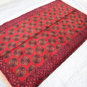 3x5 Red Turkmen Ersari Rug 90x140 cm Area Rug/ Afghan Handmade Balochi Rug/ Vintage Oriental Rug/ Kids Rug, Tribal Rug, Kitchen Entryway Rug