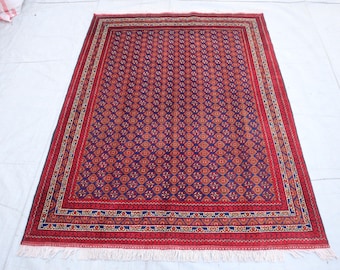Afghan Oriental Area Rug 150x200 cm Collectors Piece Turkmen Bokhara Rug- Red Blue Handmade Rug- Bedroom Rug- Geometric Rug 7x5 Bohemian Rug