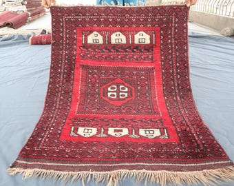2'8x3'3 ft Red Antique Tribal Rug- Afghan Handmade Organic Wool Home & Living Rug- Oriental Faded Rug Turkmen Tribal Rug- Kids Rug- Gift Rug