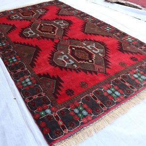 4x7 Large Vintage Baluch Area Rug, Afghan Antique Medallion Design Rug, Bokhara Oriental Rug, Home Décor Nomadic Turkmen Rug For Living Room
