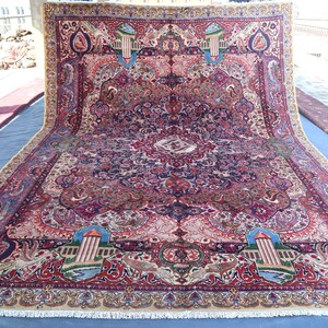 10x13 Authentic Oversize Bokhara Rug/ Beige Red Afghan Handmade Antique Rug/ One of a kind Turkish Heriz Rug/ Home decor 10x13 Medallion Rug