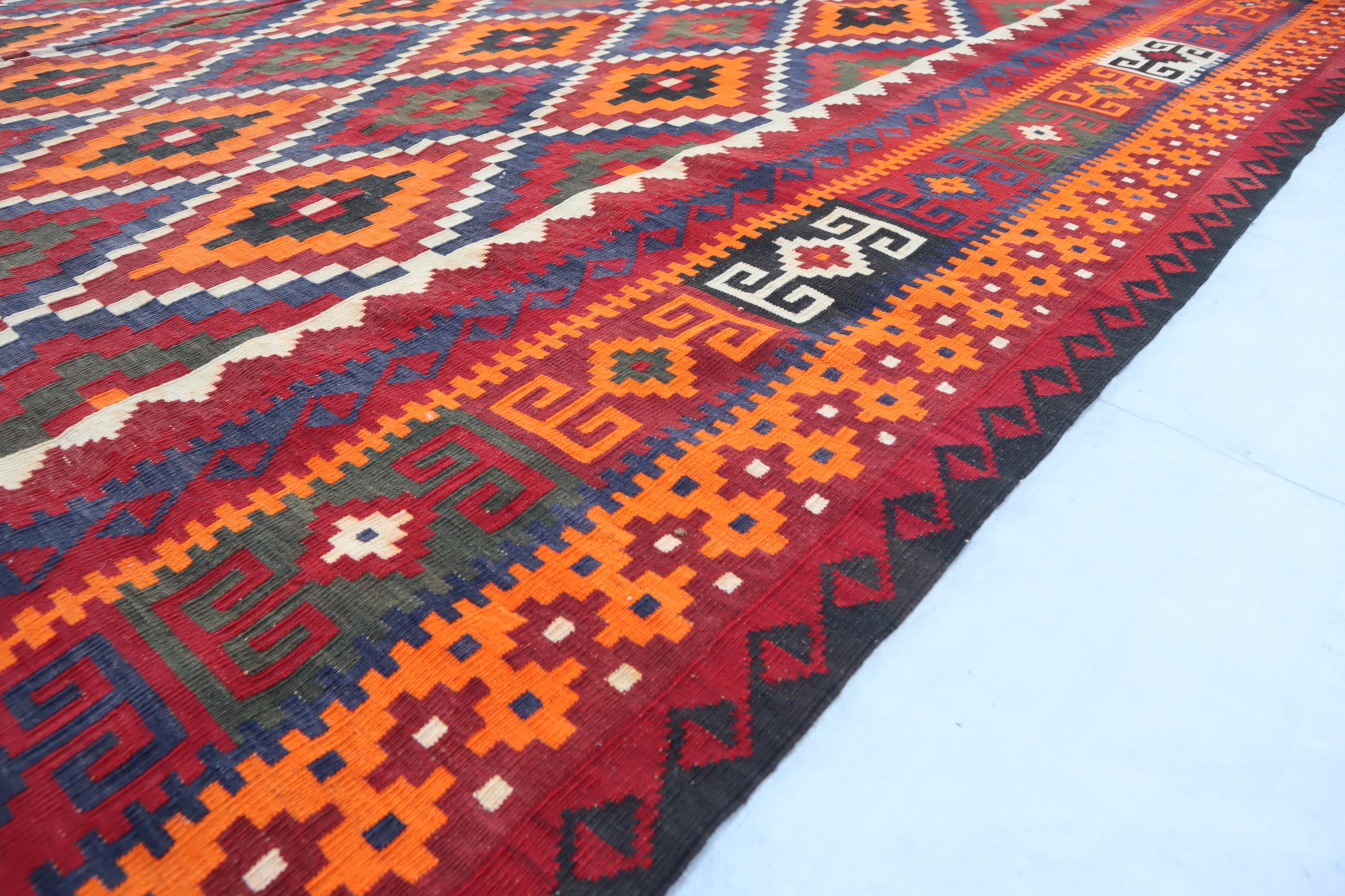 9x16 Extra Large Afghan Vintage Terracotta Rug, Flatweave Rug ...