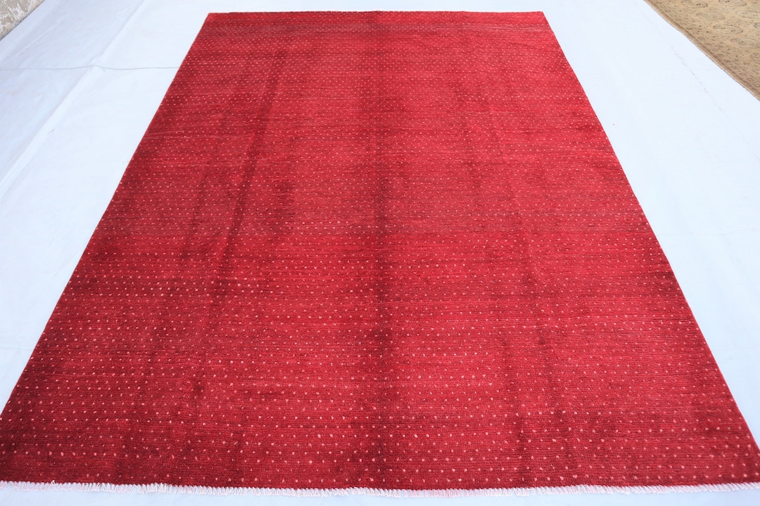 Deep Red Area Rug 7x10 Ft Afghan Hand Knotted Natural Dyes Etsy