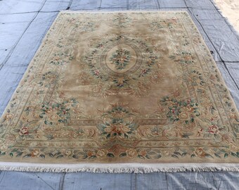 Beige Oushak Rug 8x10 ft Fine Quality Turkish Luxury Rug- Afghan Hand knotted veg dyes Wool Oriental Rugs- Living room Rug- Dining Table Rug