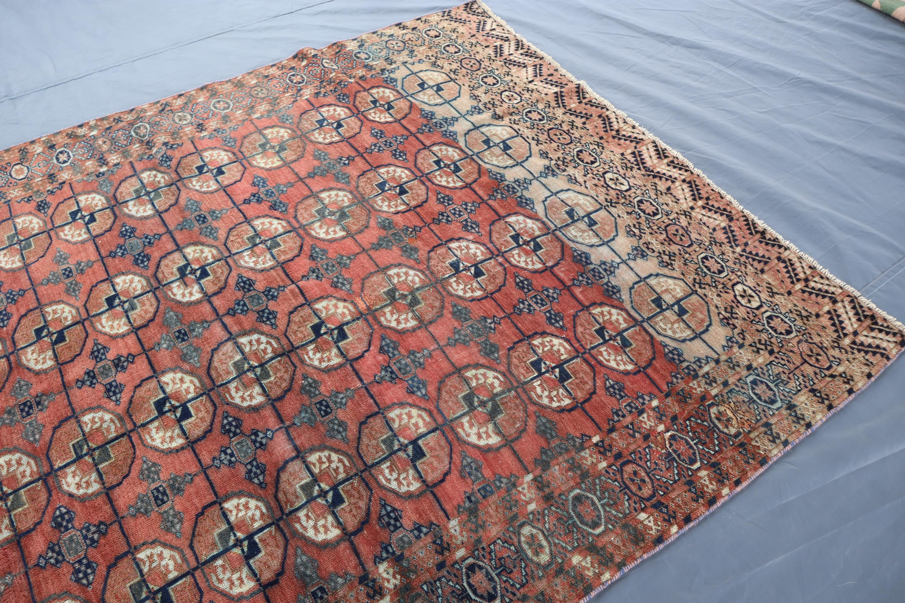 1920s Antique Muted Terracotta Rug 4'6x6'3 ft Turkmen Vintage